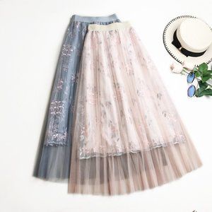 Summer Pleated Mesh Skirt